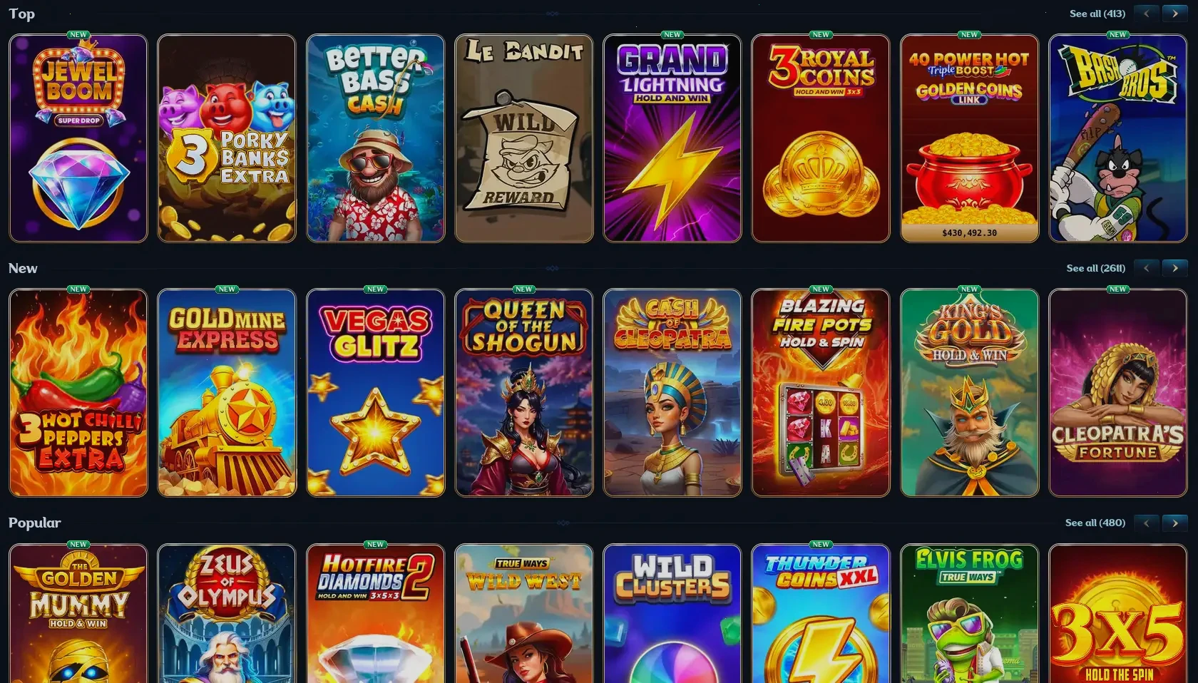 Play2win Casino Mobile App Screenshot mit Spielübersicht und Bonusbereich
